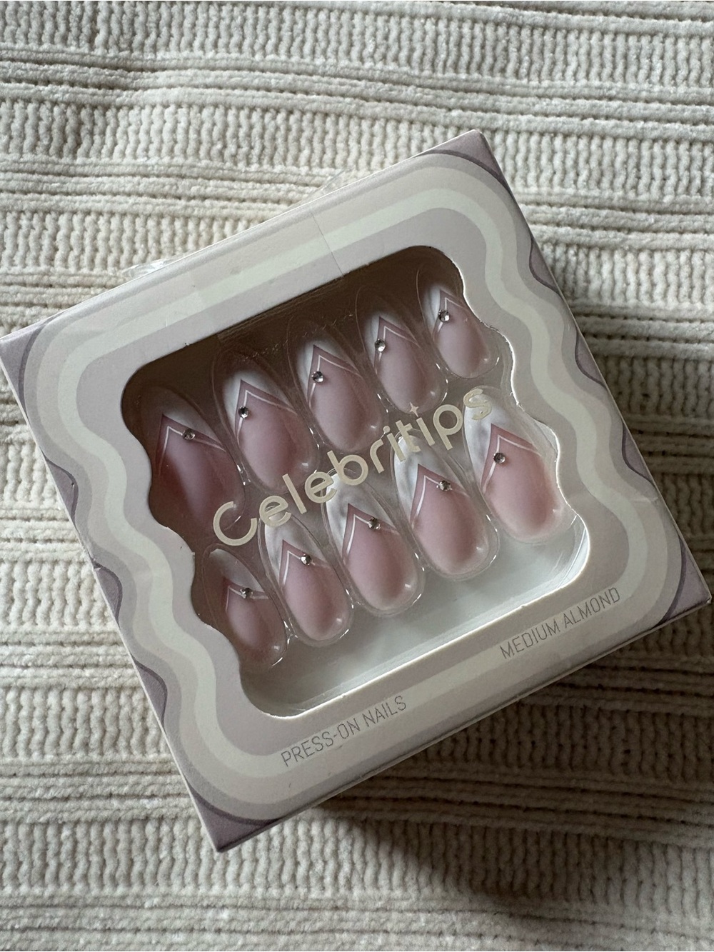 Celebritips French White Tip Diamond Medium Almond Press-On Nails